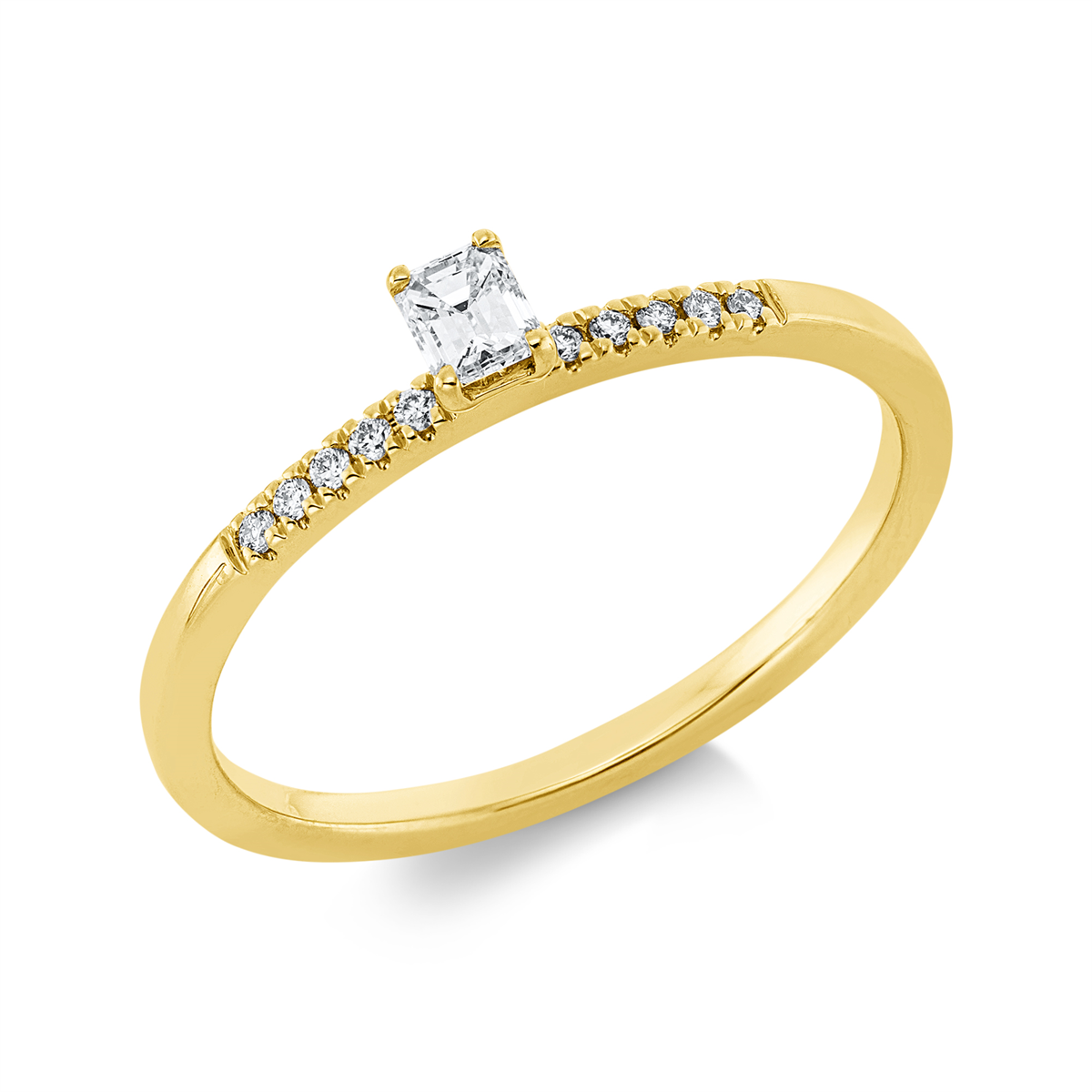 diamond full cut solitaire with accent stones ring in yellow gold