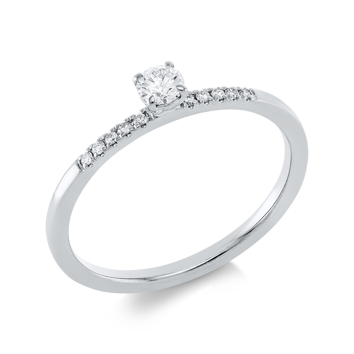diamond full cut solitaire with accent stones ring in white gold