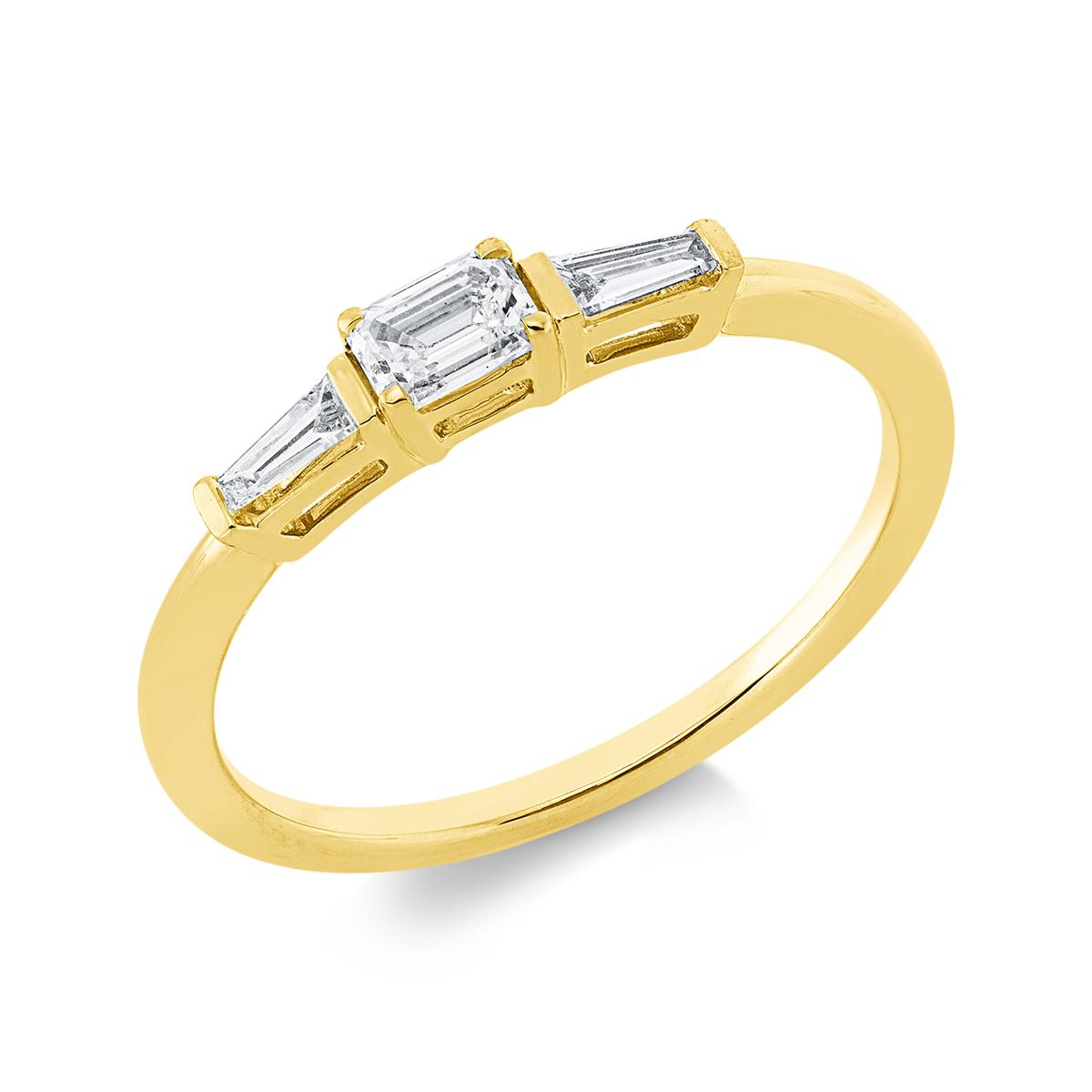 taper solitaire with accent stones ring in yellow gold