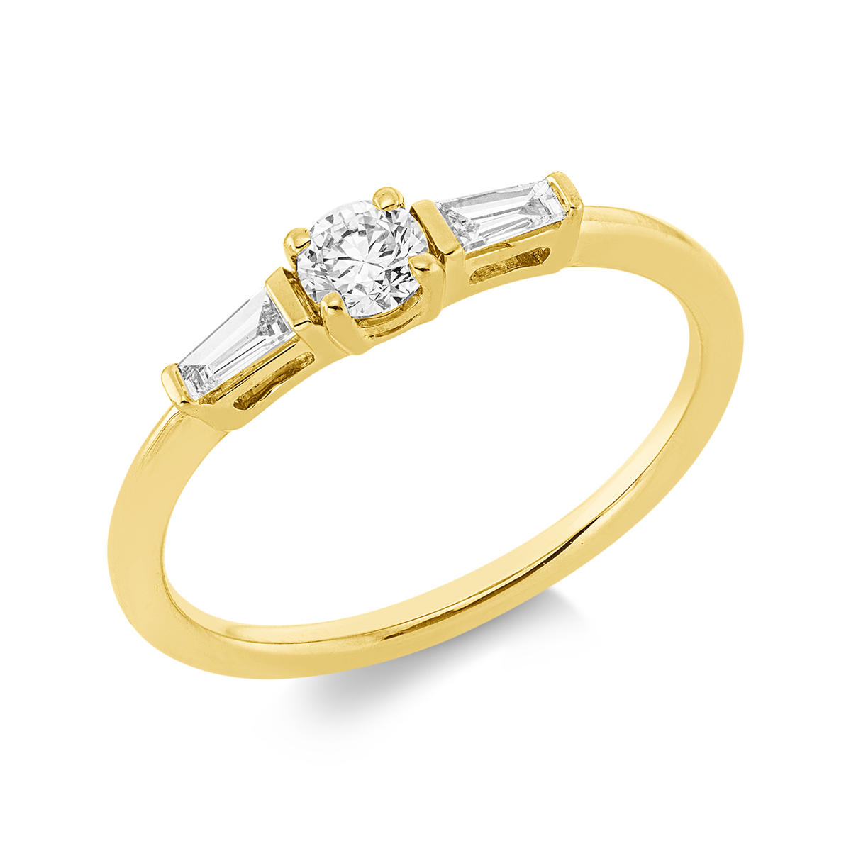 taper solitaire with accent stones ring in yellow gold