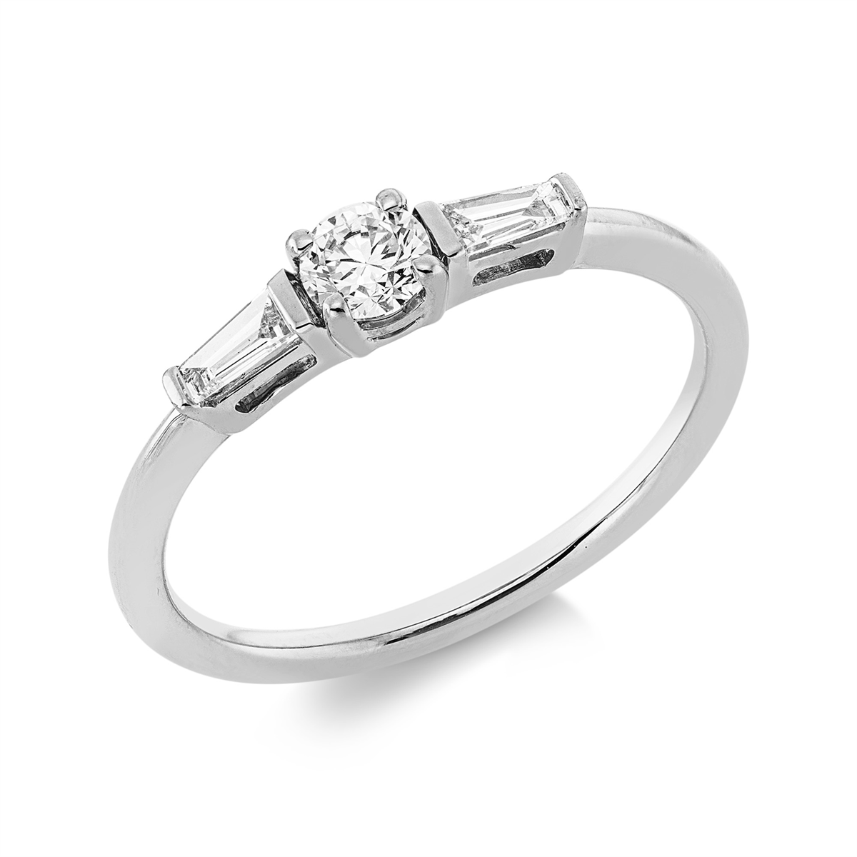taper solitaire with accent stones ring in white gold