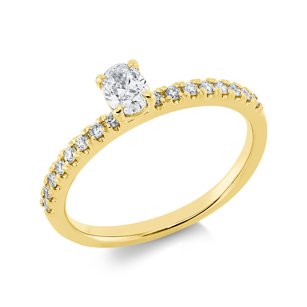 diamond full cut solitaire with accent stones ring in yellow gold