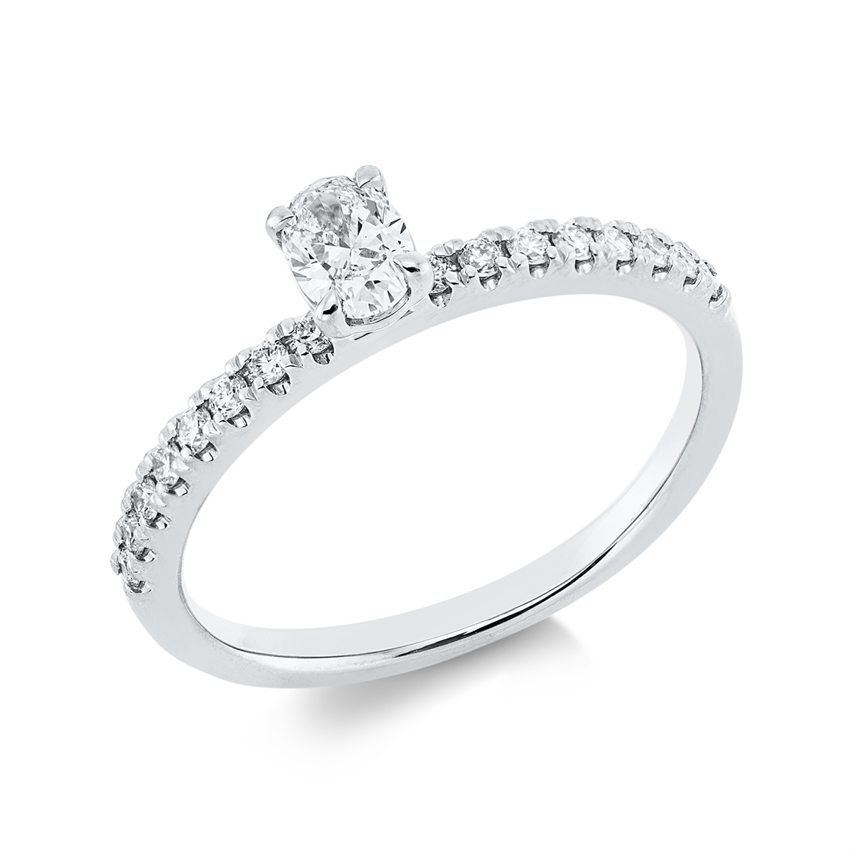 diamond full cut solitaire with accent stones ring in white gold
