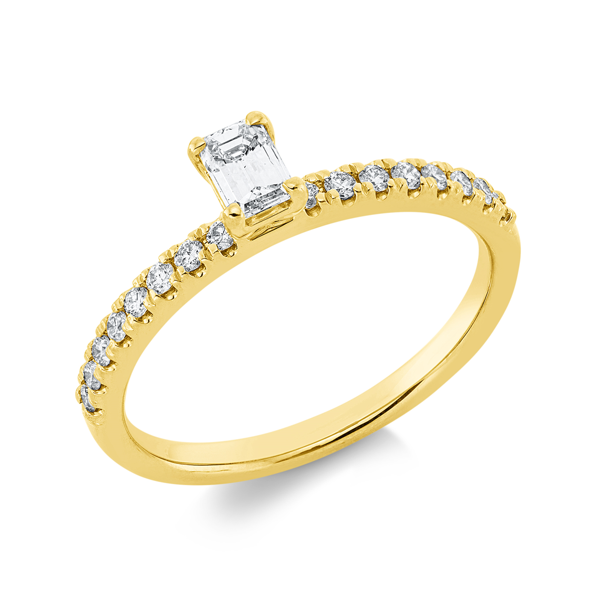 diamond full cut solitaire with accent stones ring in yellow gold