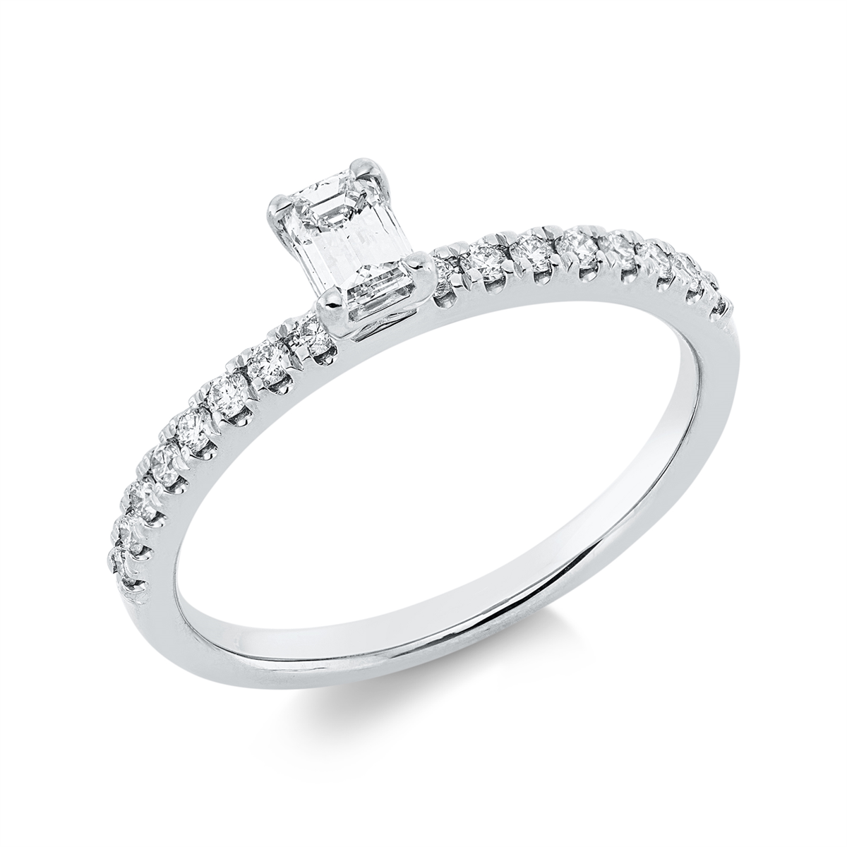 diamond full cut solitaire with accent stones ring in white gold