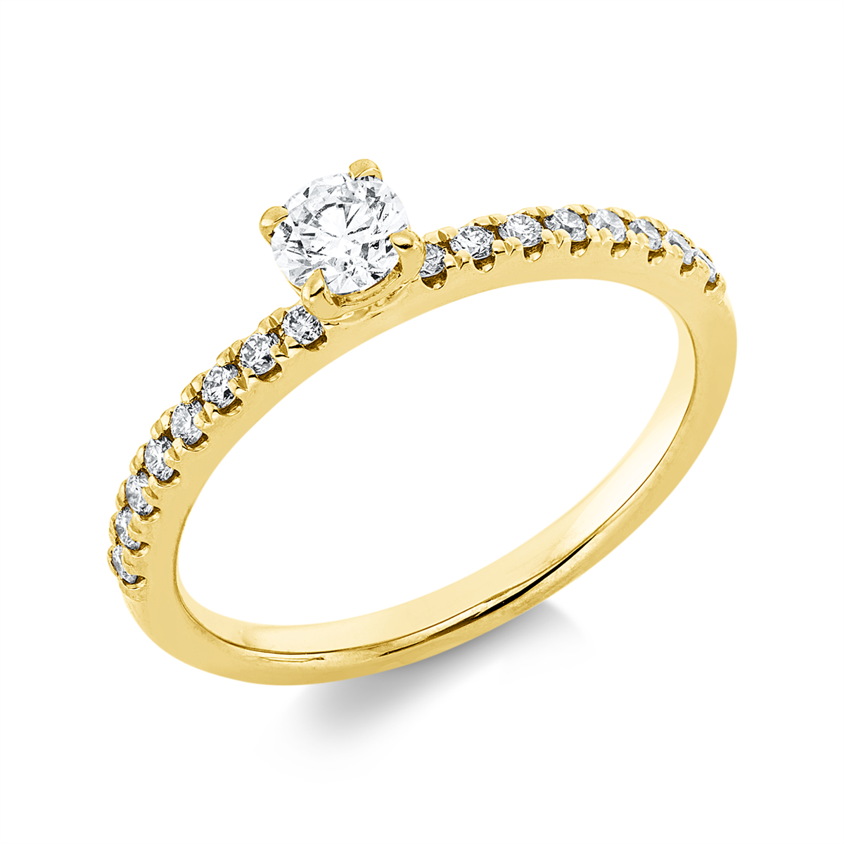 diamond full cut solitaire with accent stones ring in yellow gold