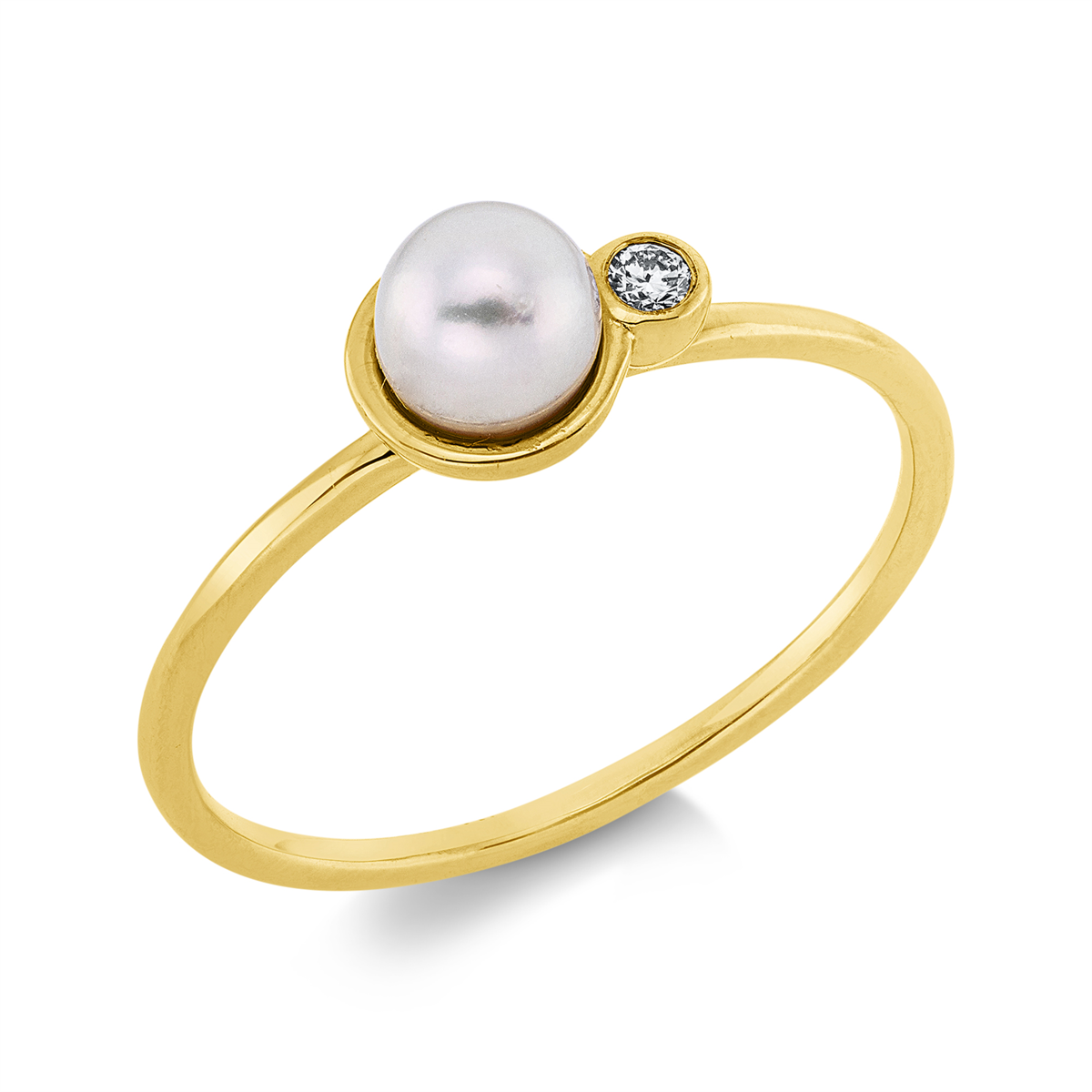 diamond full cut pearl ring in yellow gold