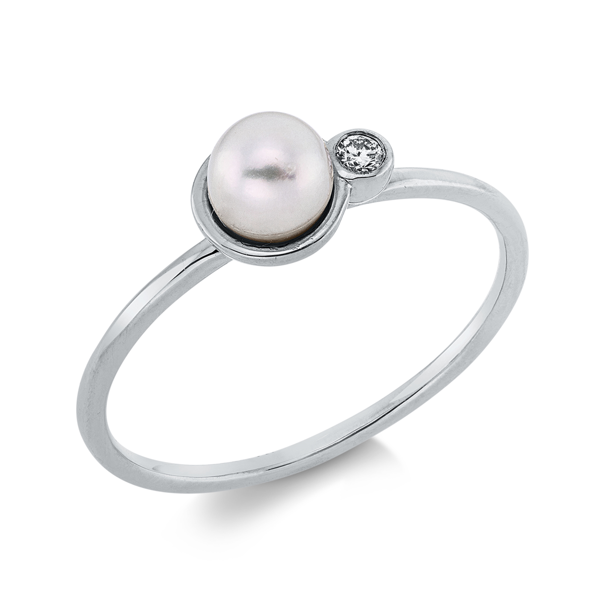 diamond full cut pearl ring in white gold