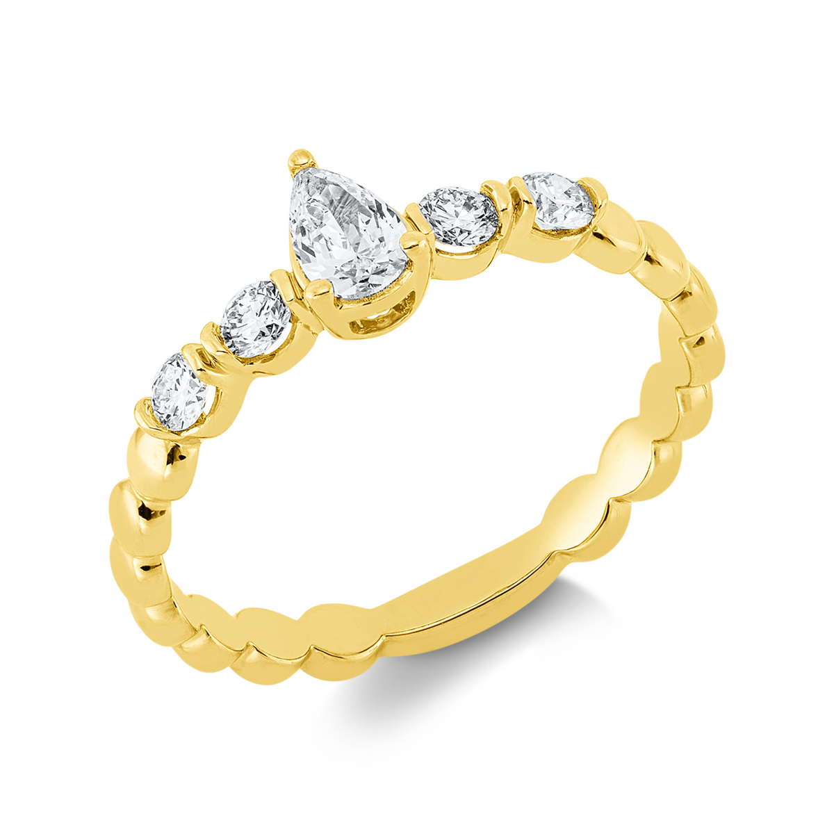 pear shape solitaire ring in yellow gold