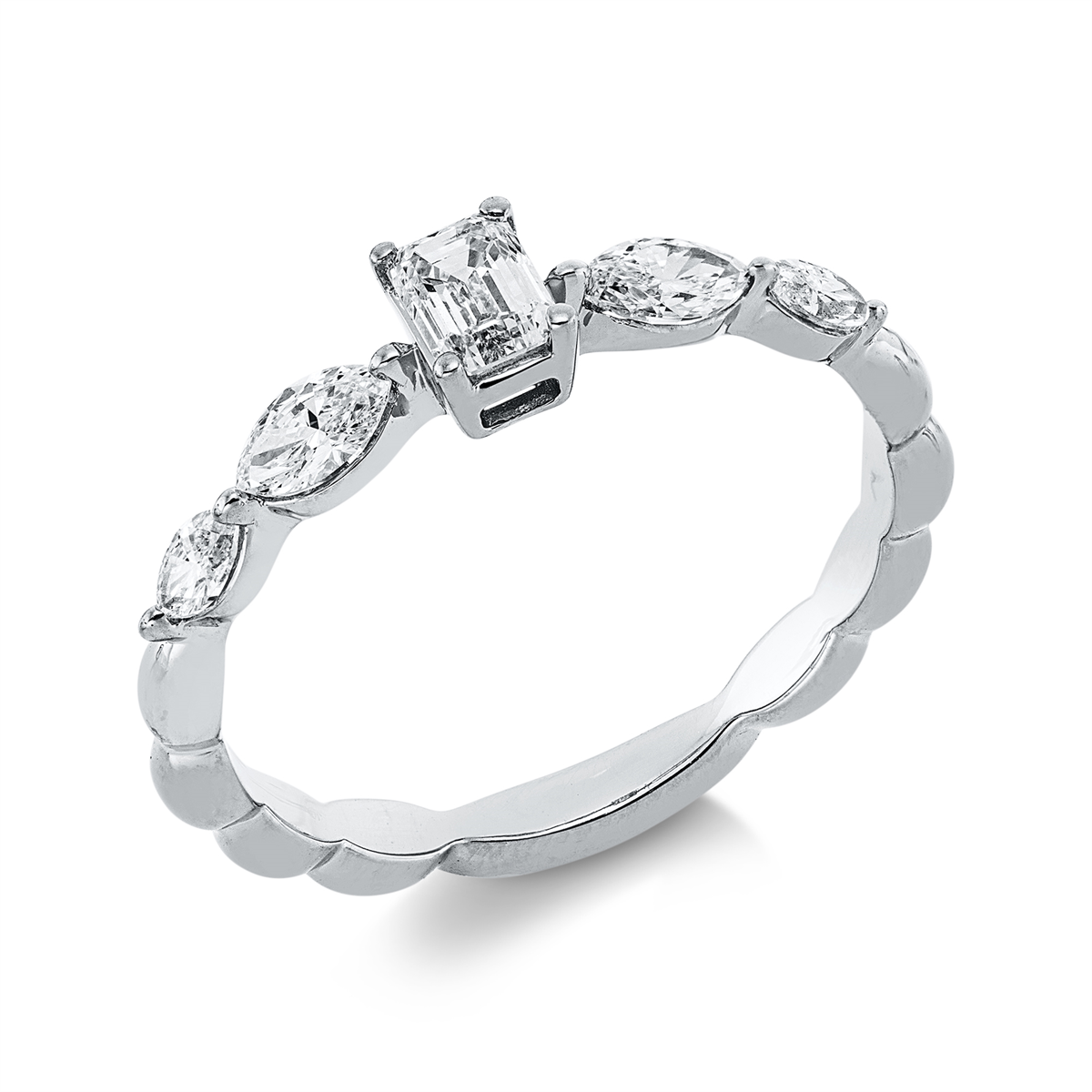 emerald cut solitaire ring in white gold