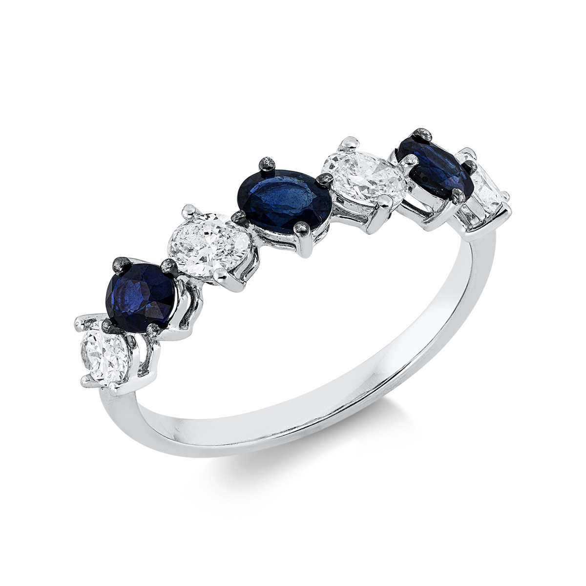 oval sapphire colored stone classic ring in white gold