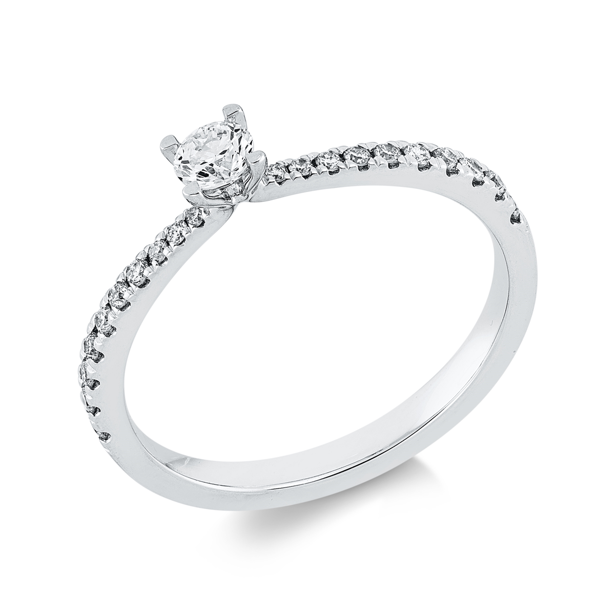 diamond full cut solitaire with accent stones ring in white gold