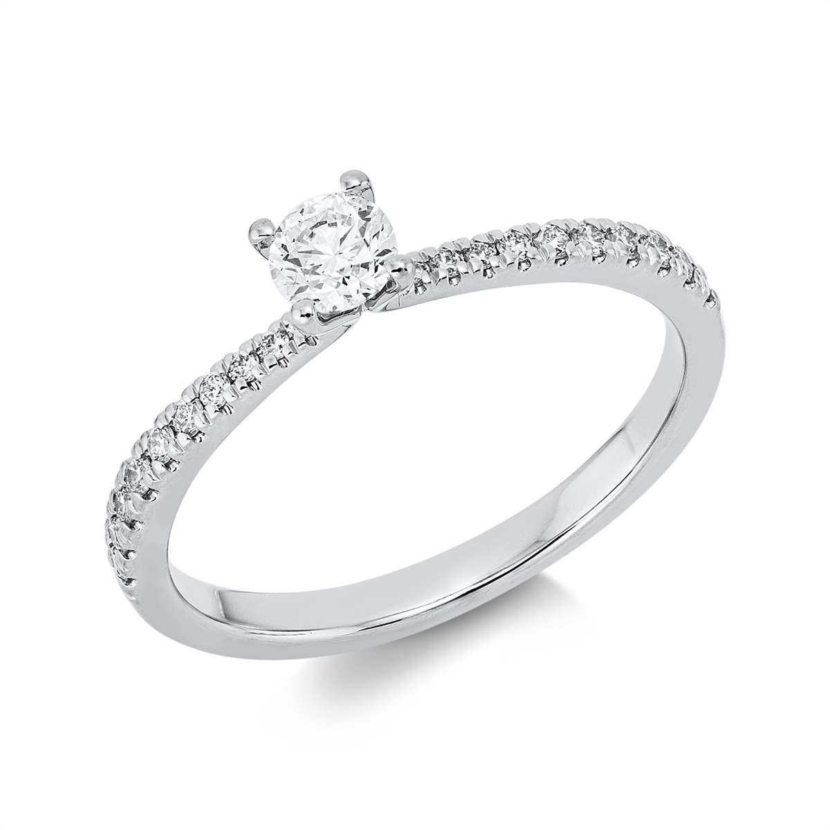 diamond full cut solitaire with accent stones ring in white gold