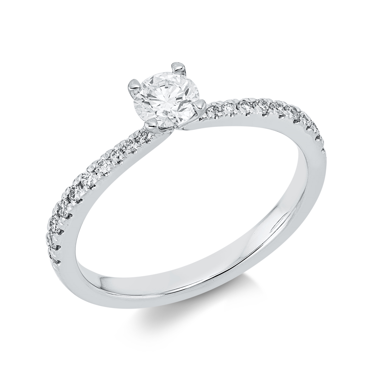 diamond full cut solitaire with accent stones ring in white gold