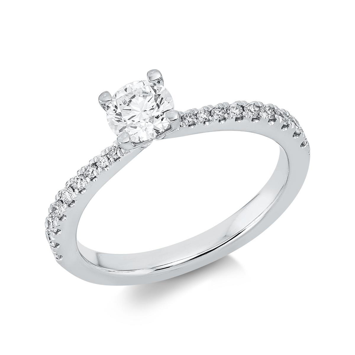 diamond full cut solitaire with accent stones ring in white gold