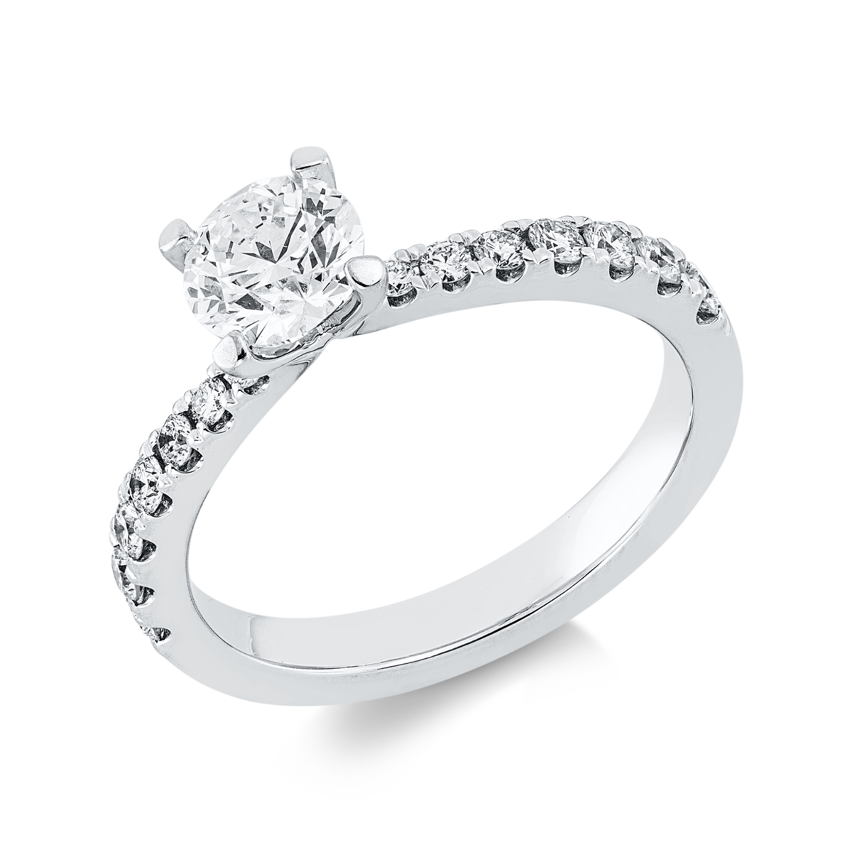 diamond full cut solitaire with accent stones ring in white gold
