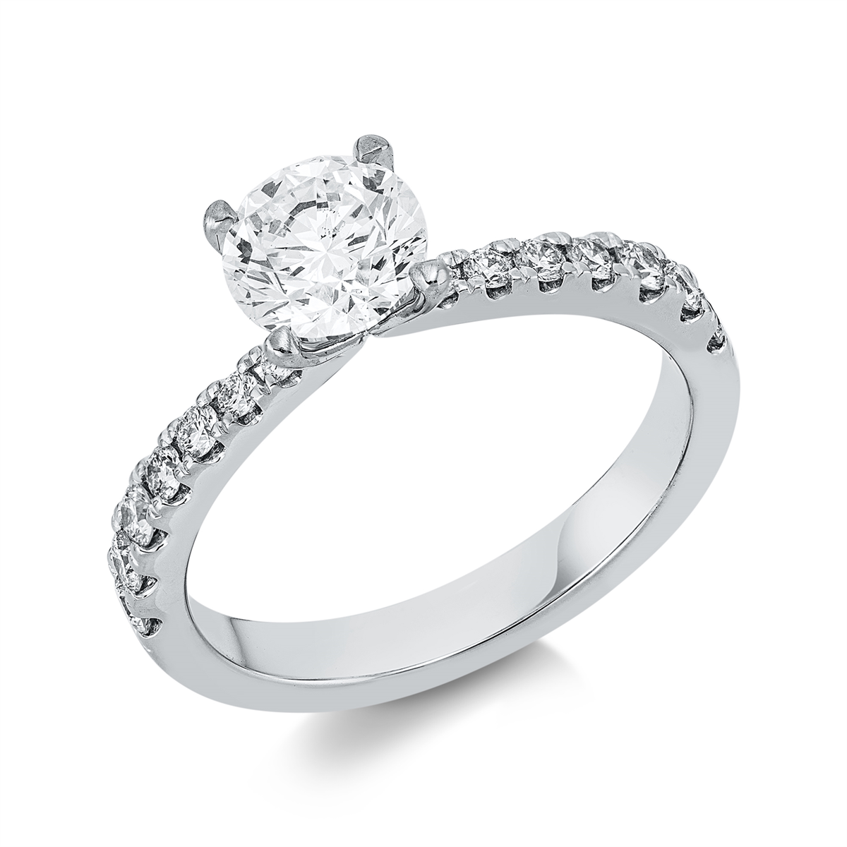 diamond full cut solitaire with accent stones ring in white gold