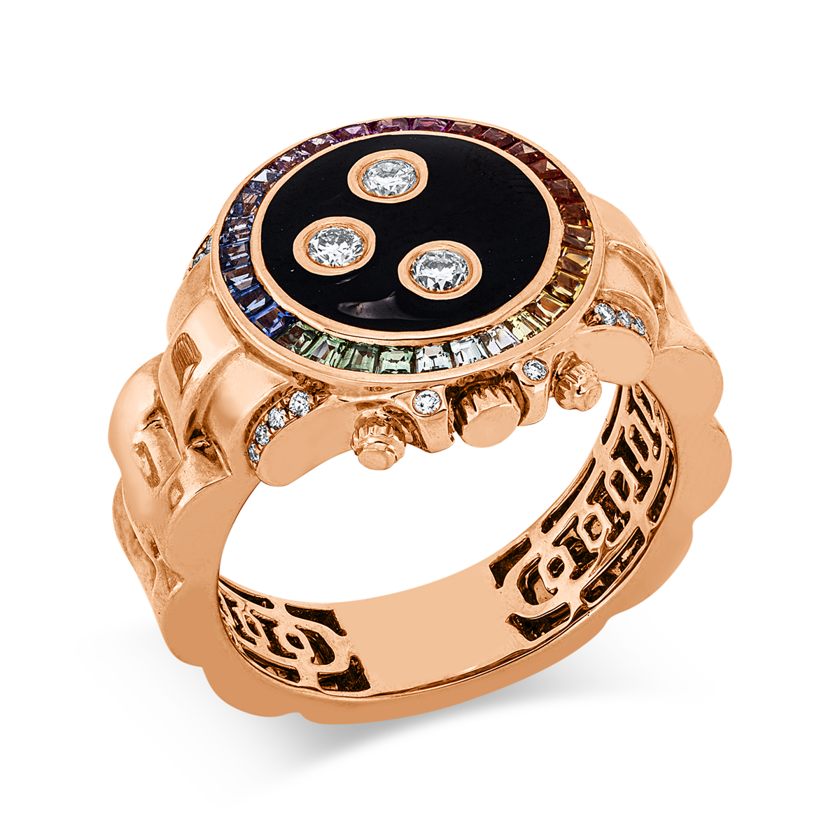 diamond full cut sapphire colored stone classic ring in red gold
