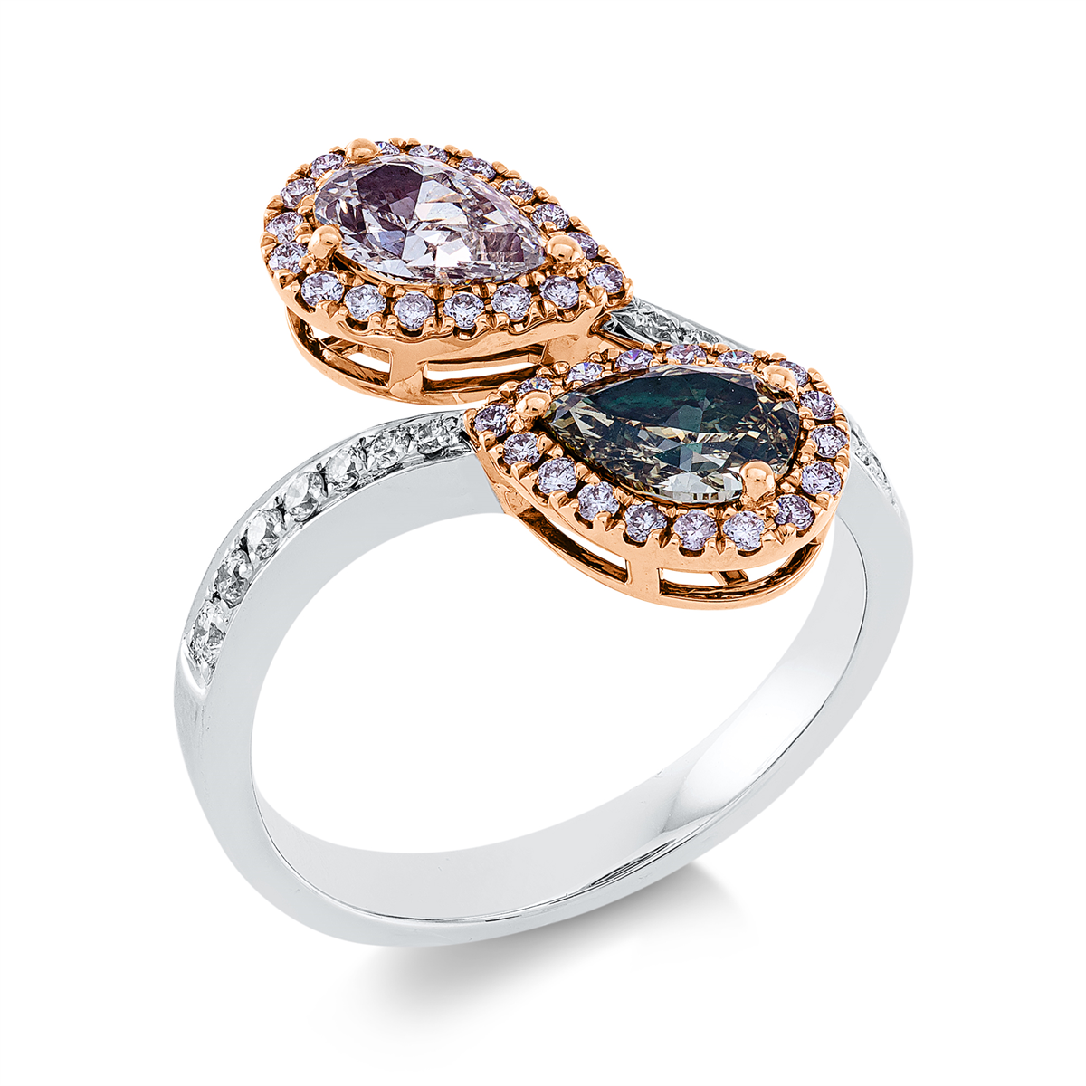 diamond full cut fancy colored diamond ring in whitegold / rosegold