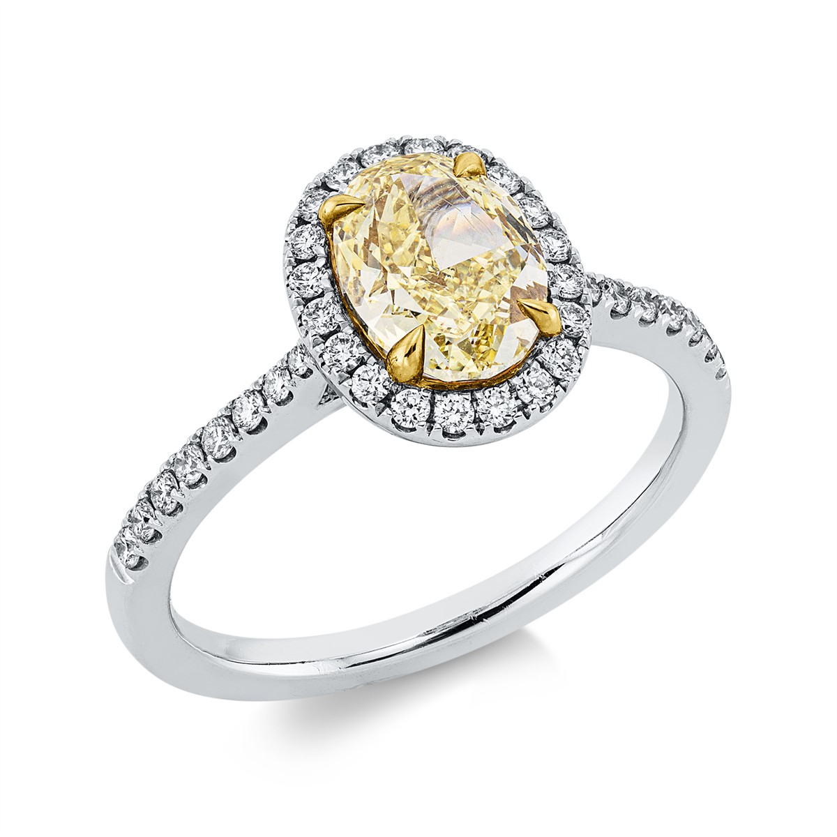 diamond full cut fancy colored diamond ring in white gold / yellow gold