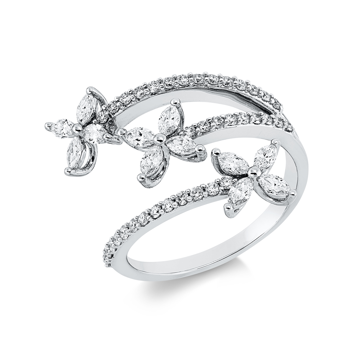 diamond full cut modern woman ring in white gold