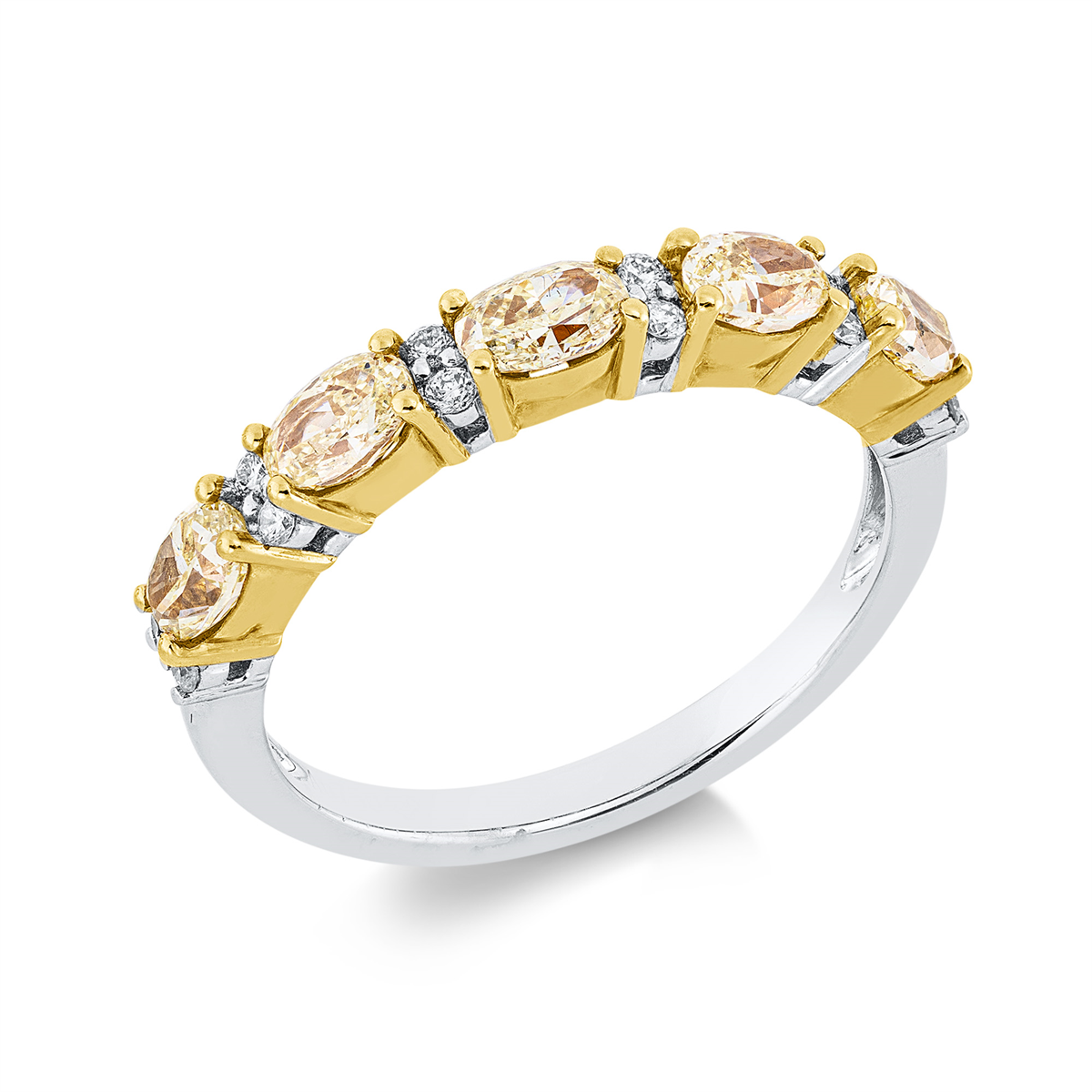 diamond full cut fancy colored diamond ring in white gold / yellow gold