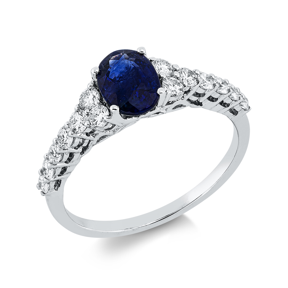 diamond full cut sapphire colored stone classic ring in white gold