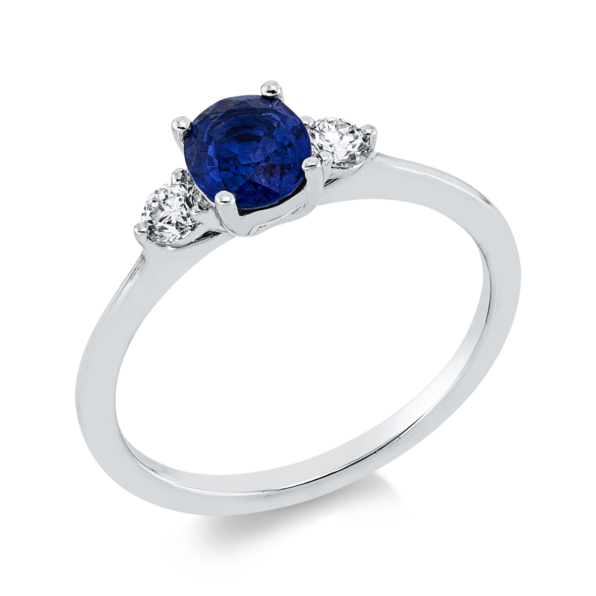 diamond full cut sapphire colored stone classic ring in white gold