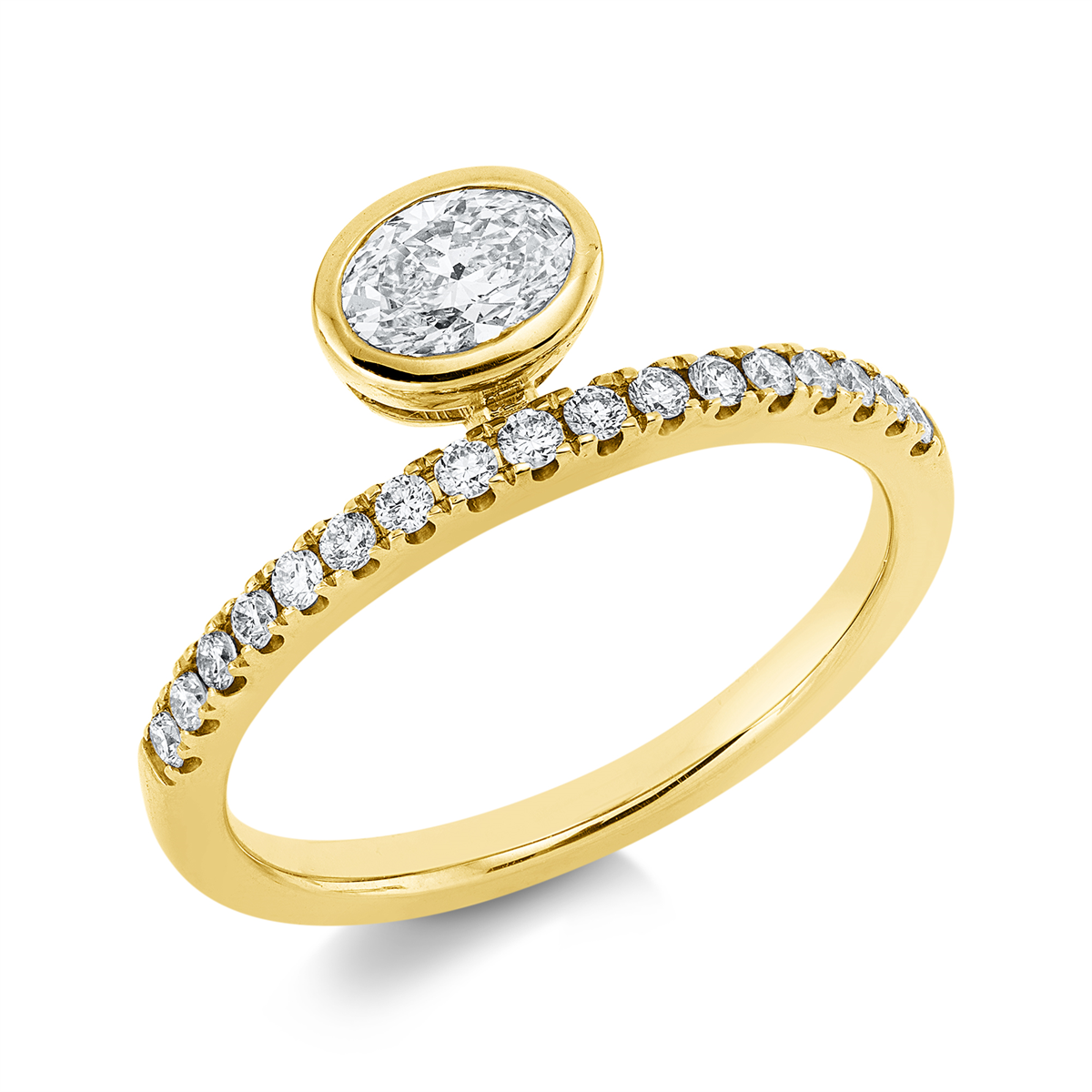 diamond full cut solitaire with accent stones ring in yellow gold