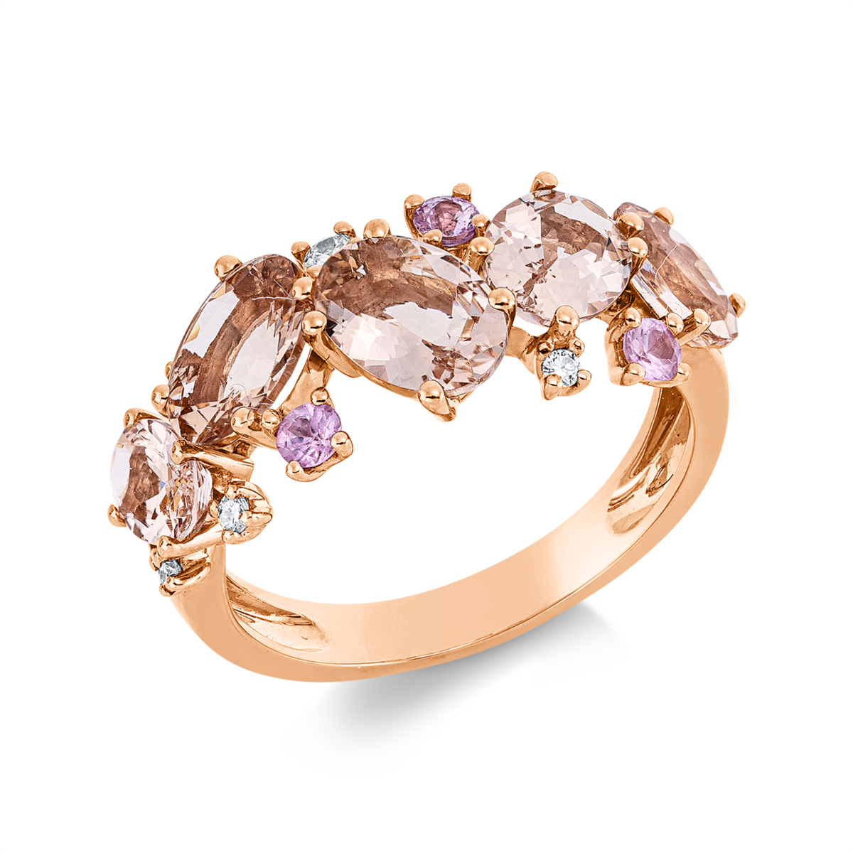 diamond full cut sapphire colored stone fashion ring in red gold