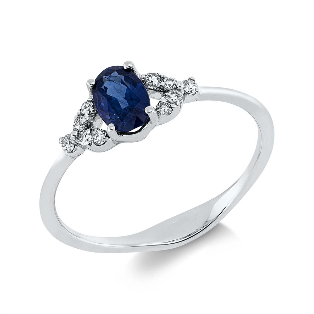 diamond full cut sapphire colored stone classic ring in white gold