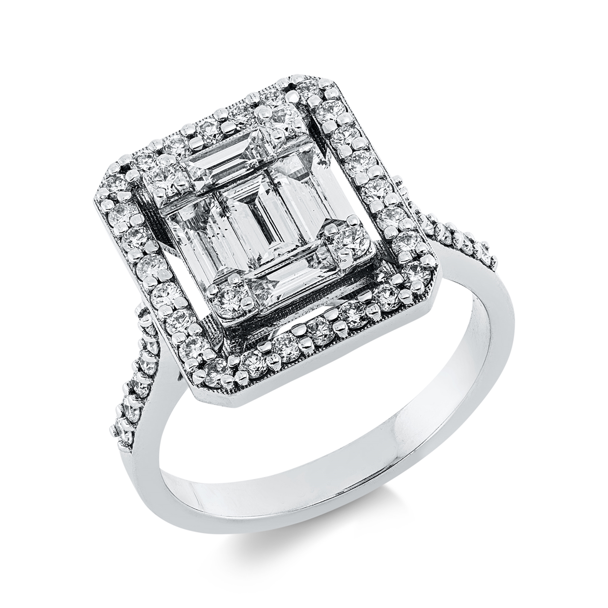 diamond full cut illusion classic ring in white gold