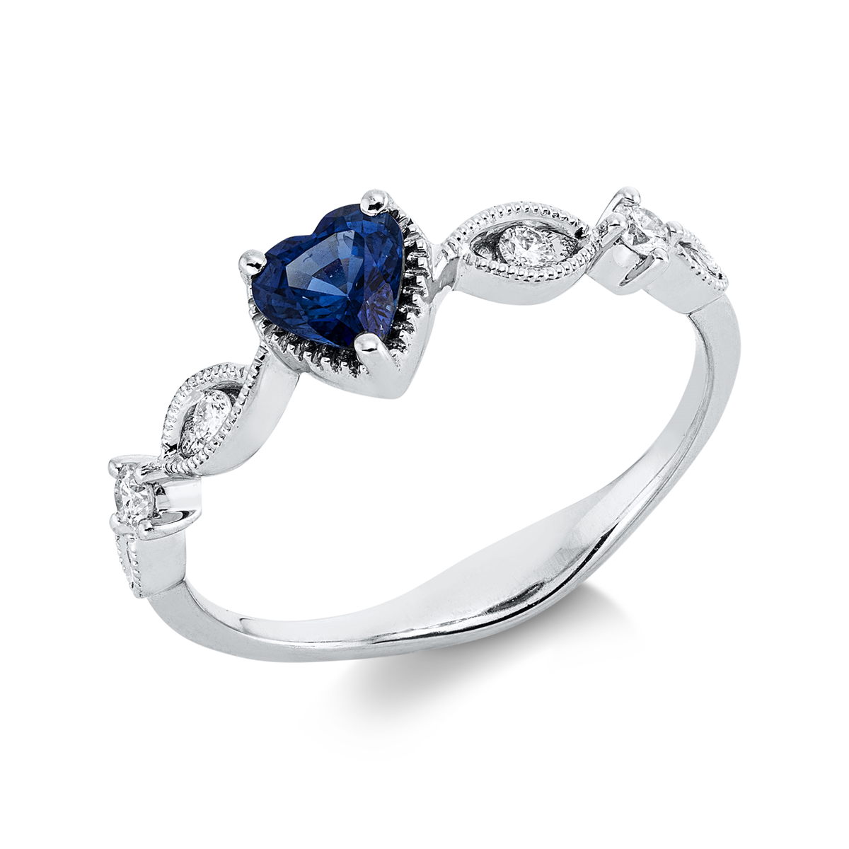 diamond full cut sapphire colored stone classic ring in white gold