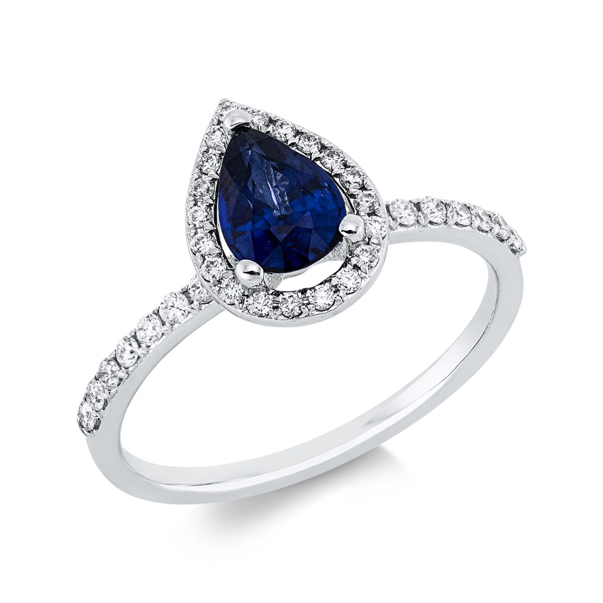 diamond full cut sapphire colored stone classic ring in white gold