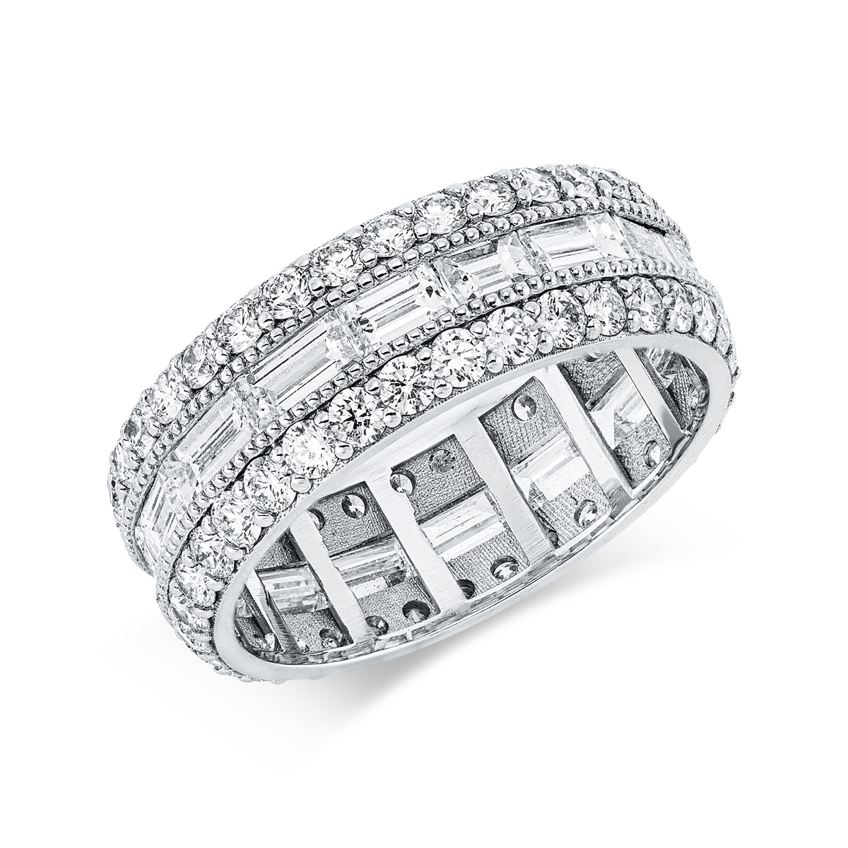 diamond full cut baguette ring in white gold