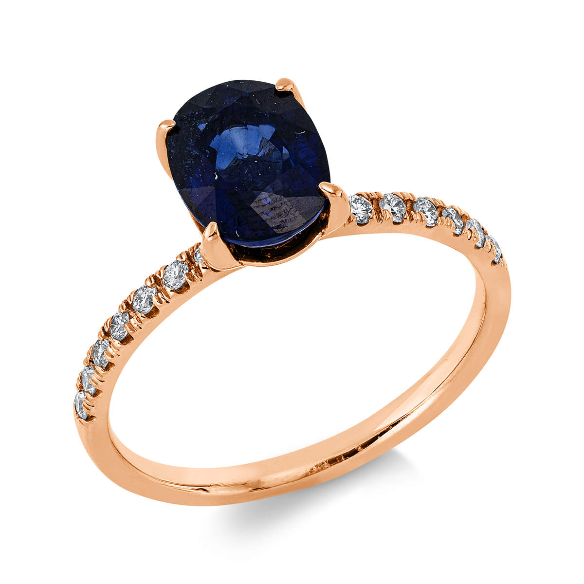 diamond full cut sapphire colored stone classic ring in red gold