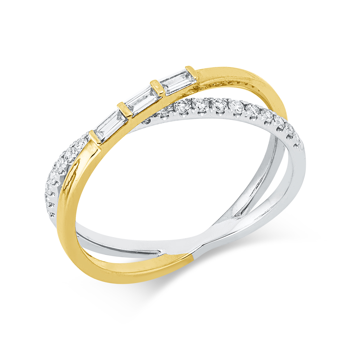 diamond full cut baguette ring in white gold / yellow gold