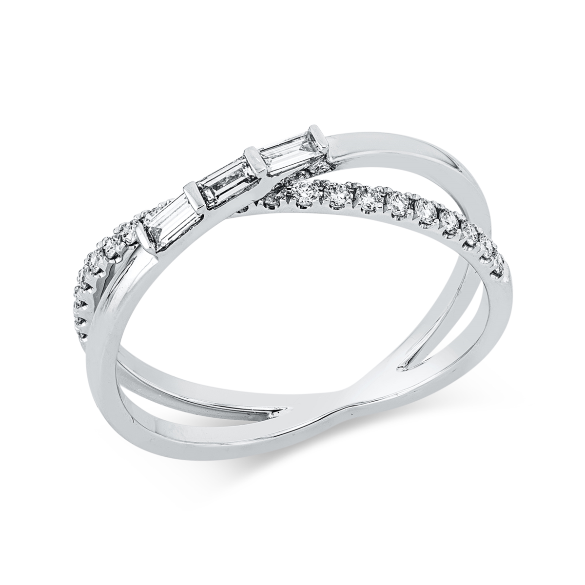 diamond full cut baguette ring in white gold