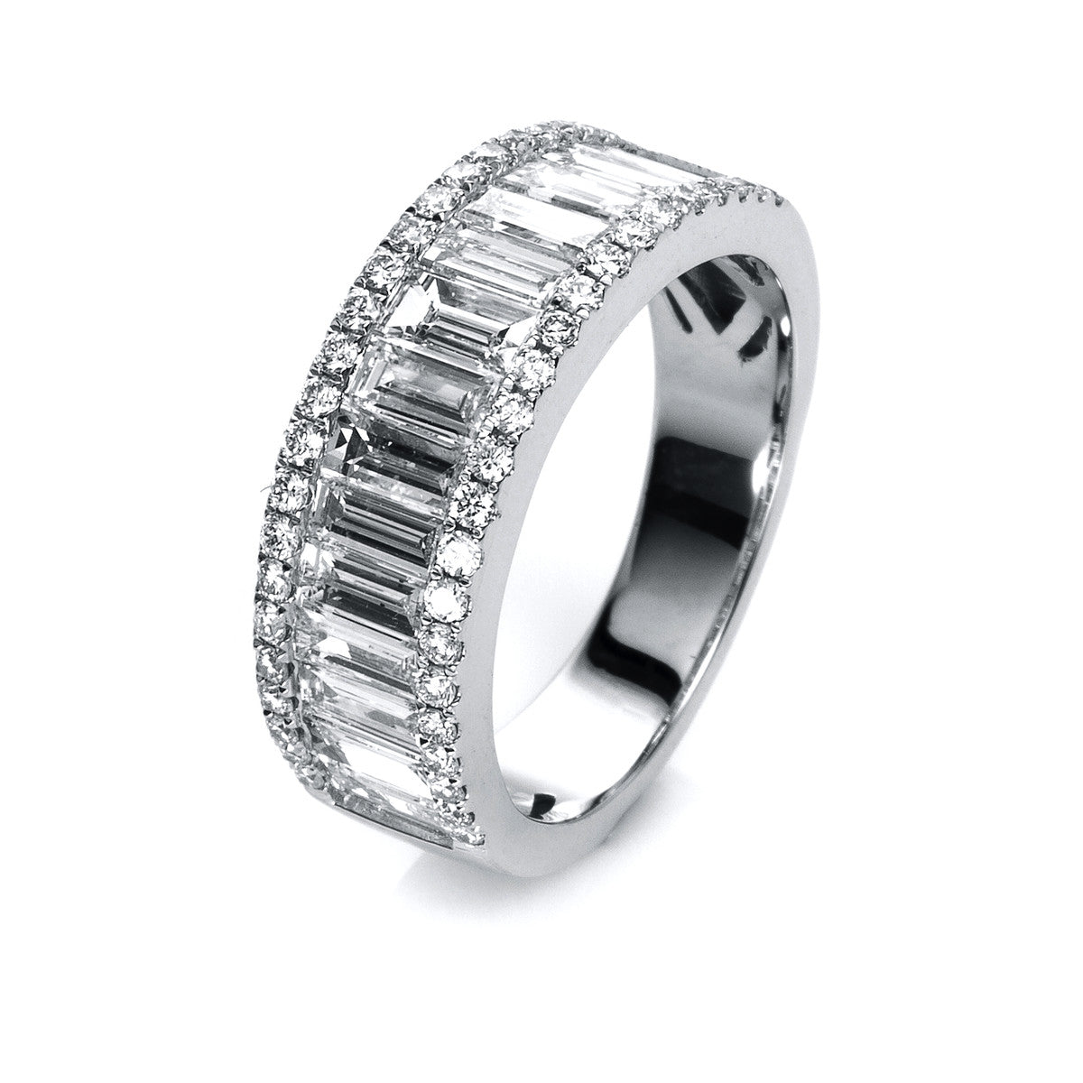 diamond full cut baguette ring in white gold