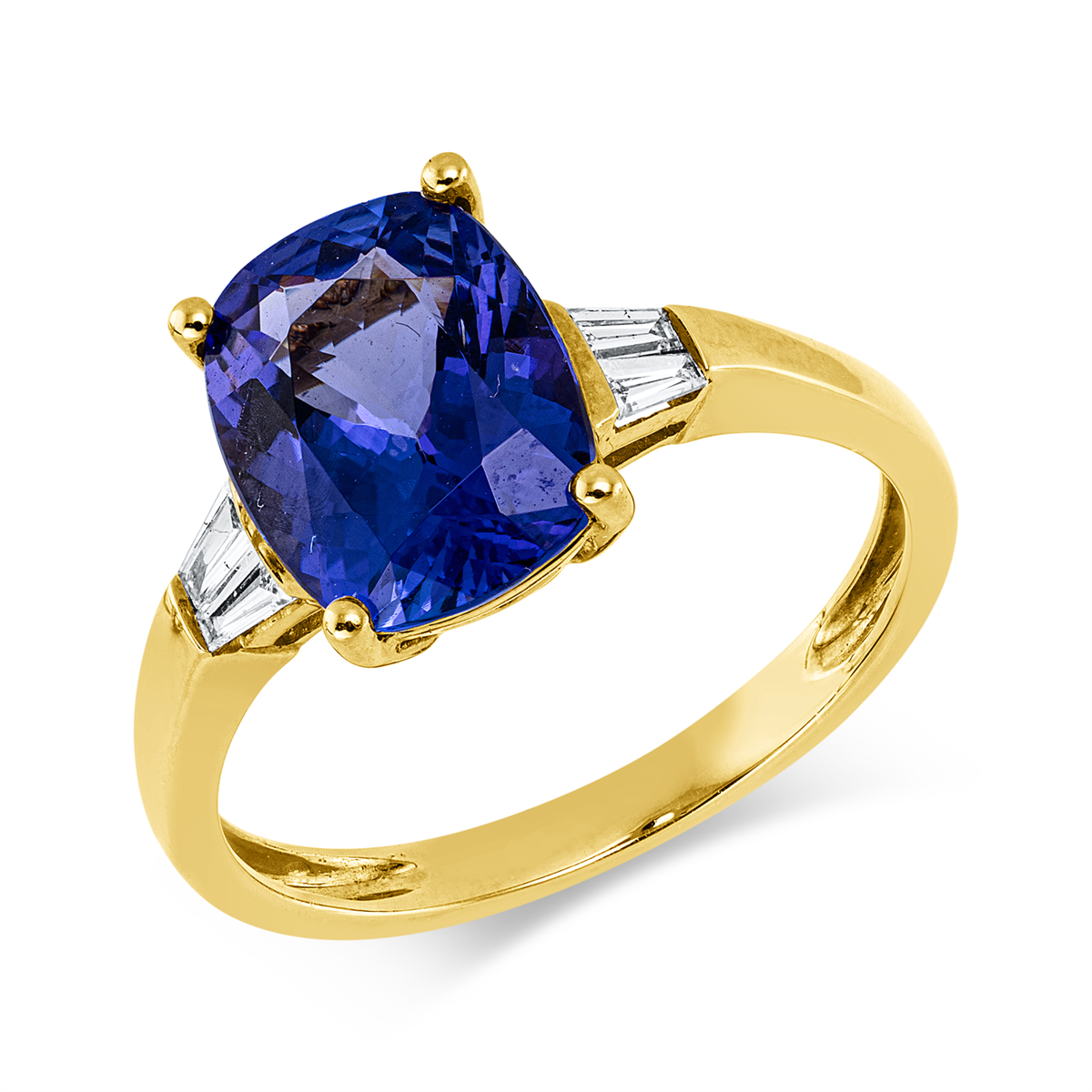 taper tanzanite colored stone classic ring in yellow gold