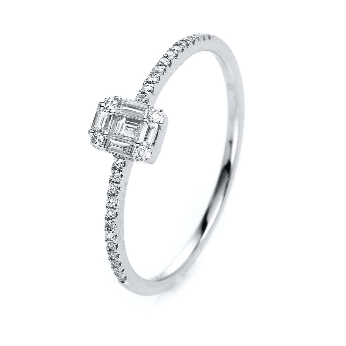 baguette baguette illusion ring in white gold