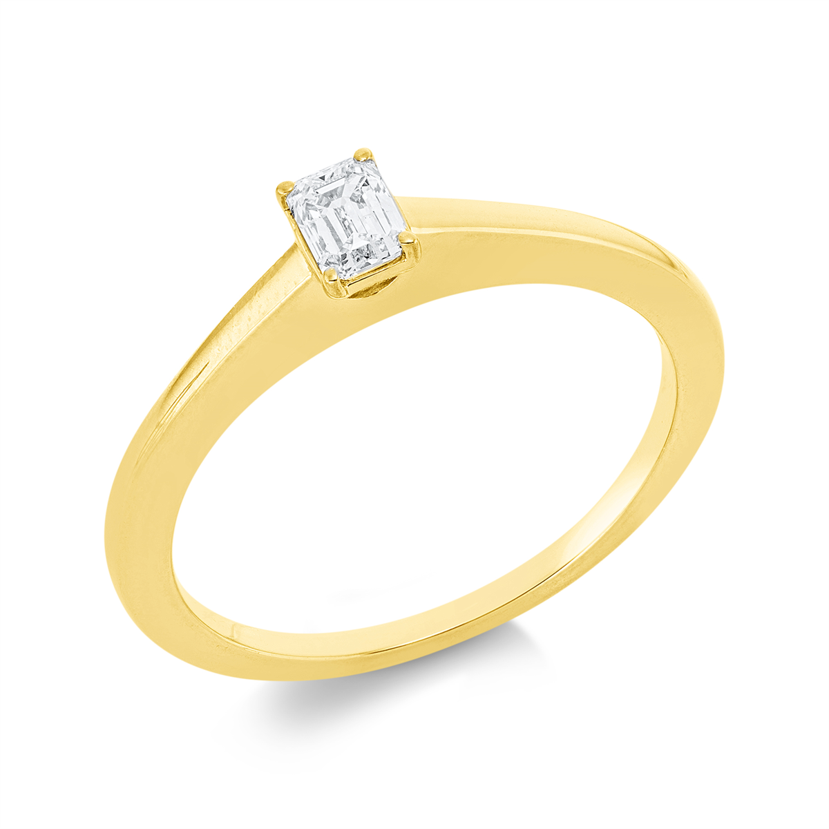emerald cut solitaire ring in yellow gold