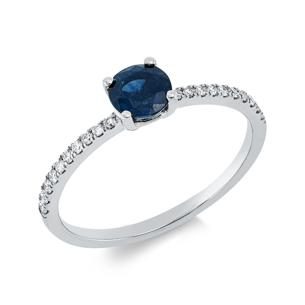 diamond full cut sapphire colored stone classic ring in white gold