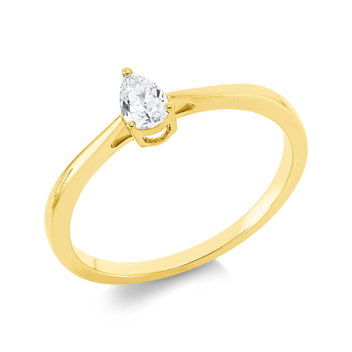 pear shape solitaire ring in yellow gold
