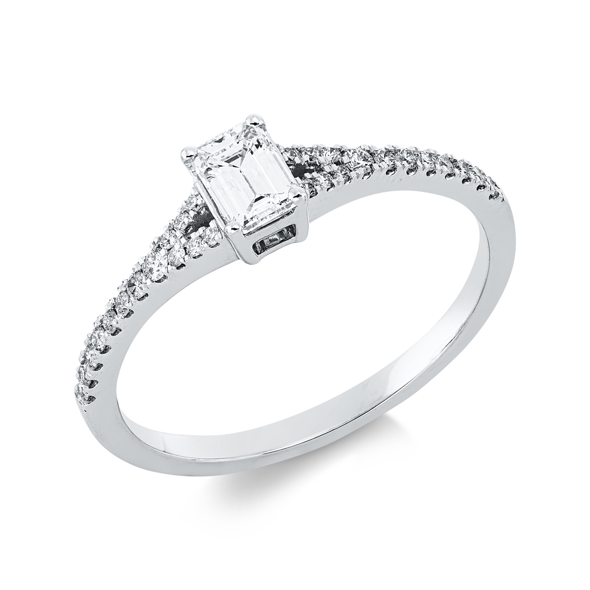 diamond full cut solitaire with accent stones ring in white gold