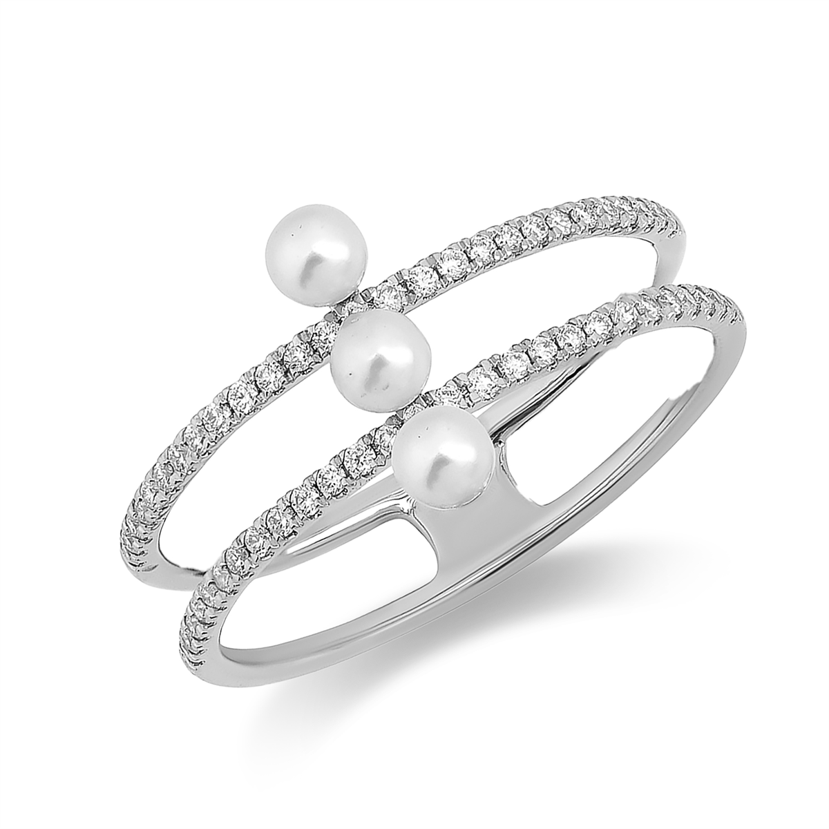 diamond full cut pearl ring in white gold