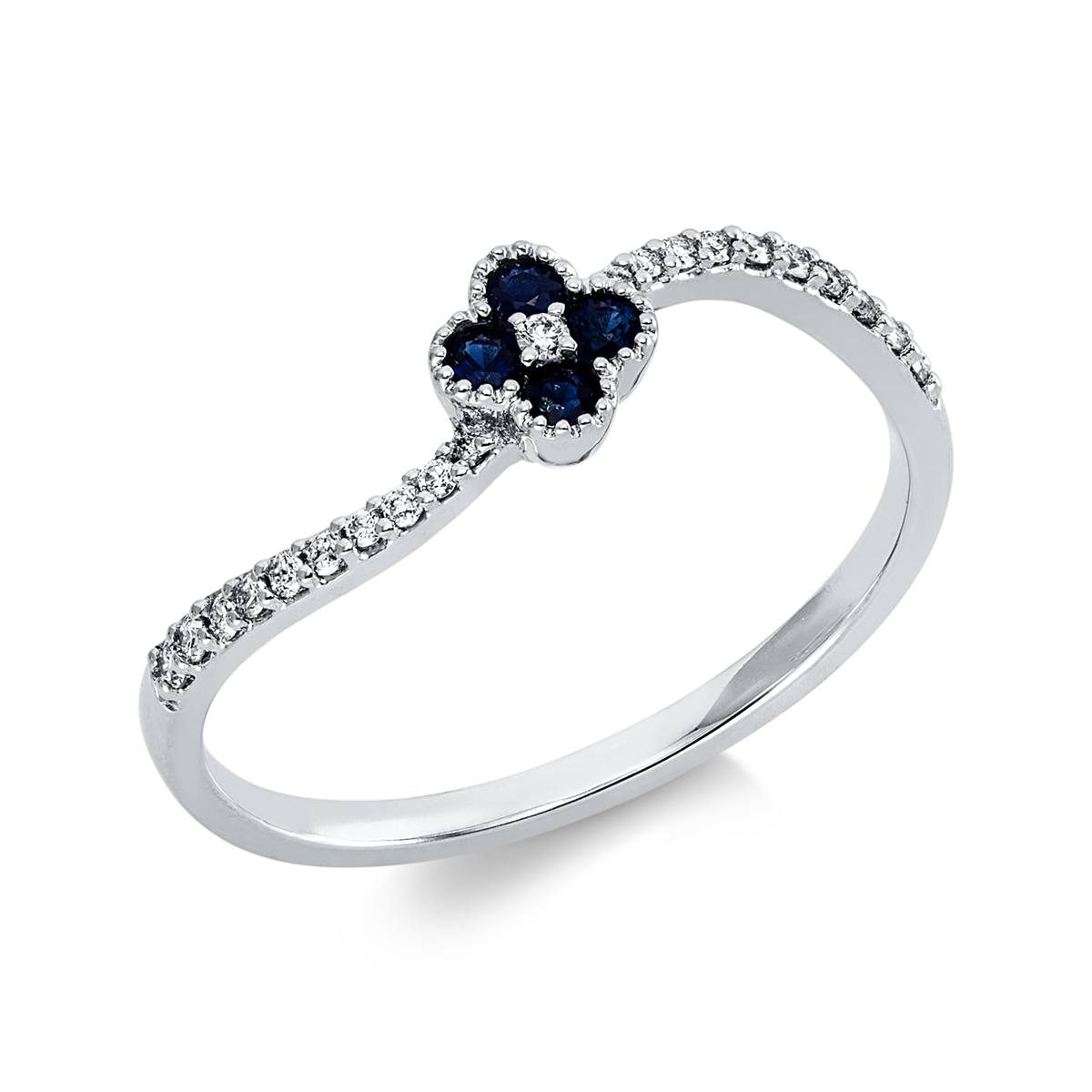diamond full cut sapphire colored stone classic ring in white gold