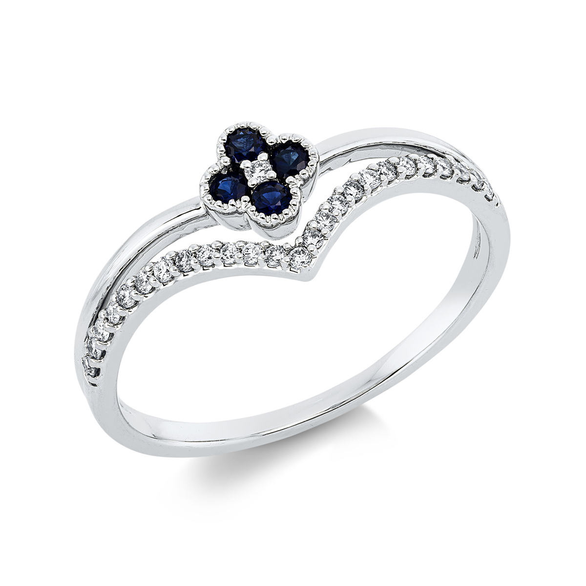 diamond full cut sapphire colored stone classic ring in white gold