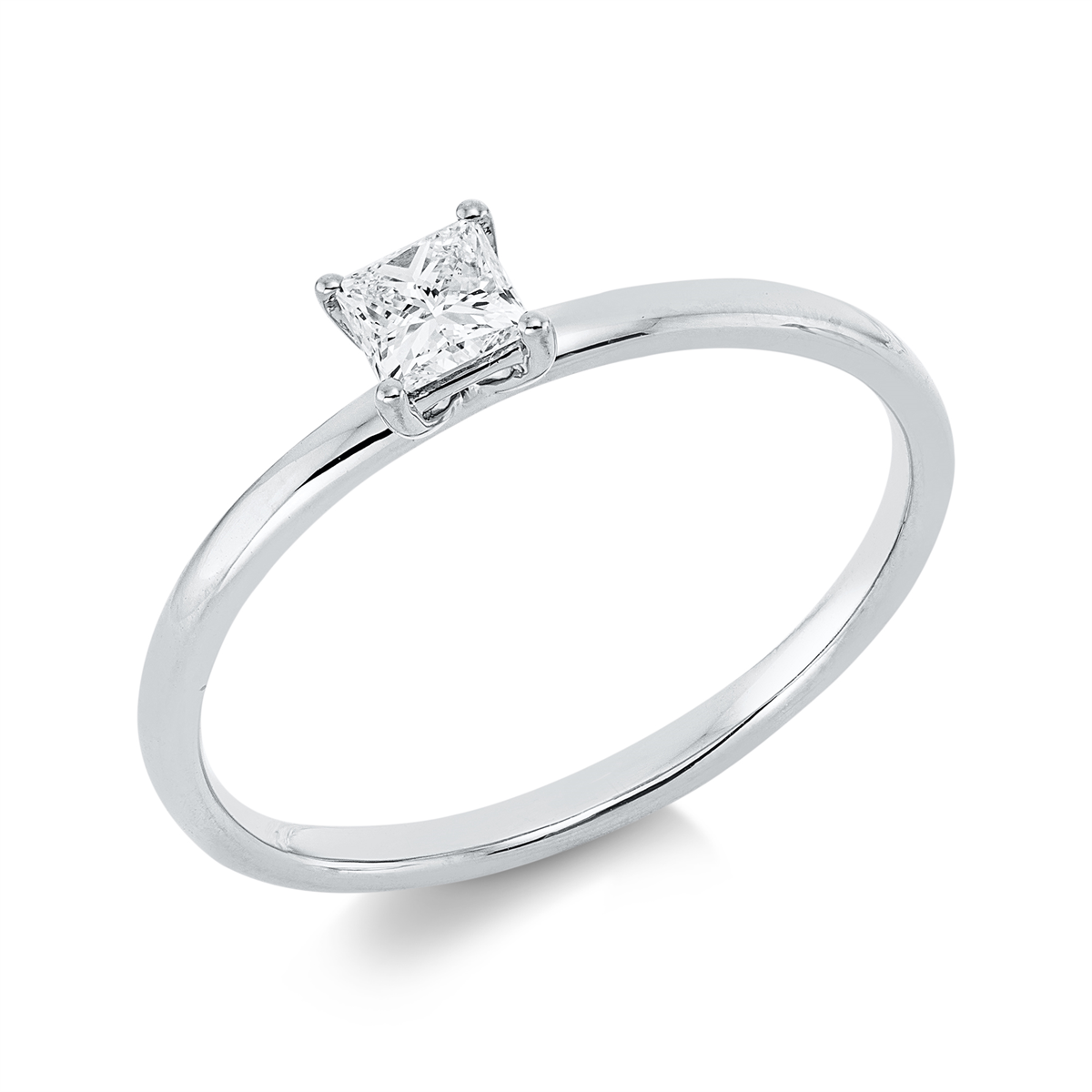 princess solitaire ring in white gold