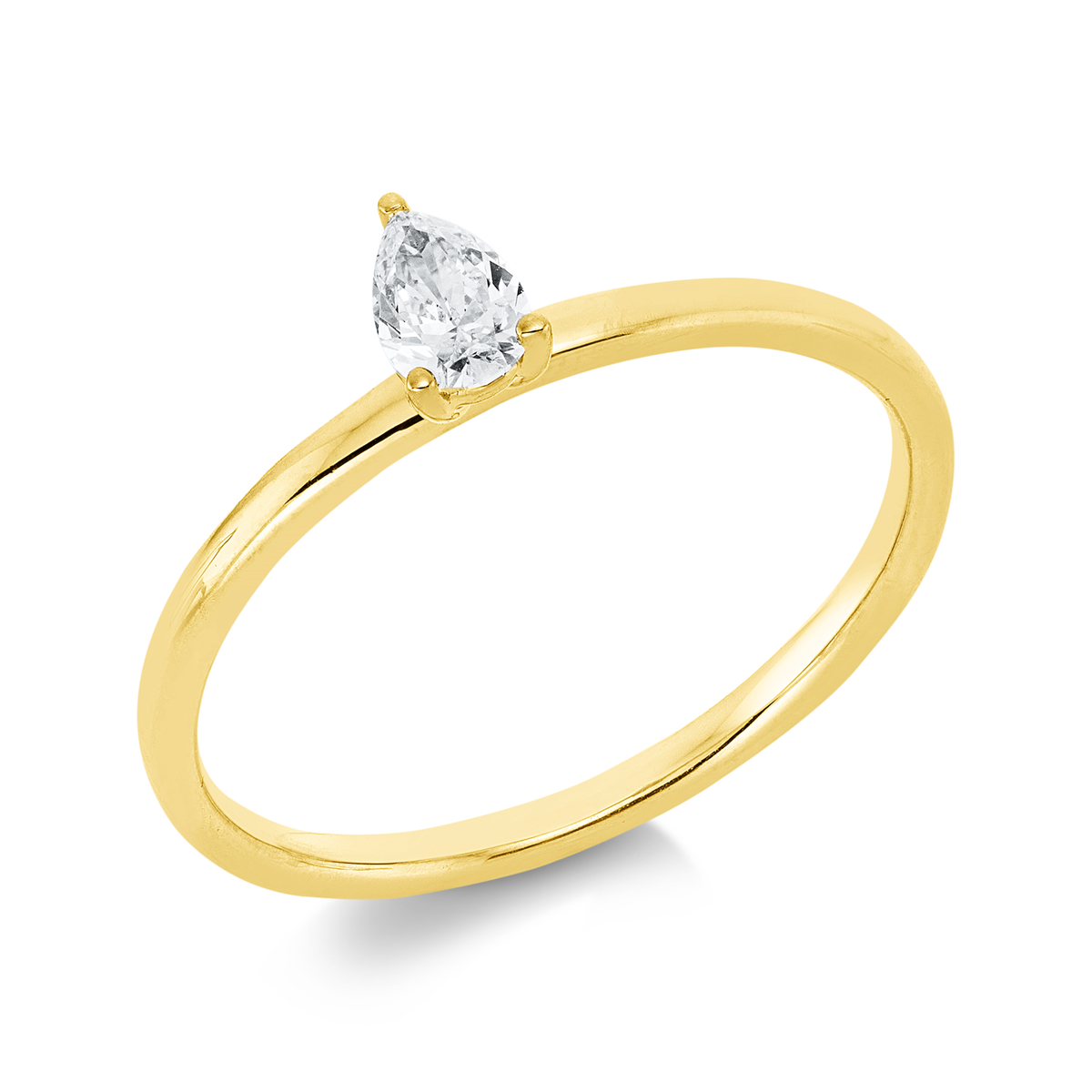 pear shape solitaire ring in yellow gold